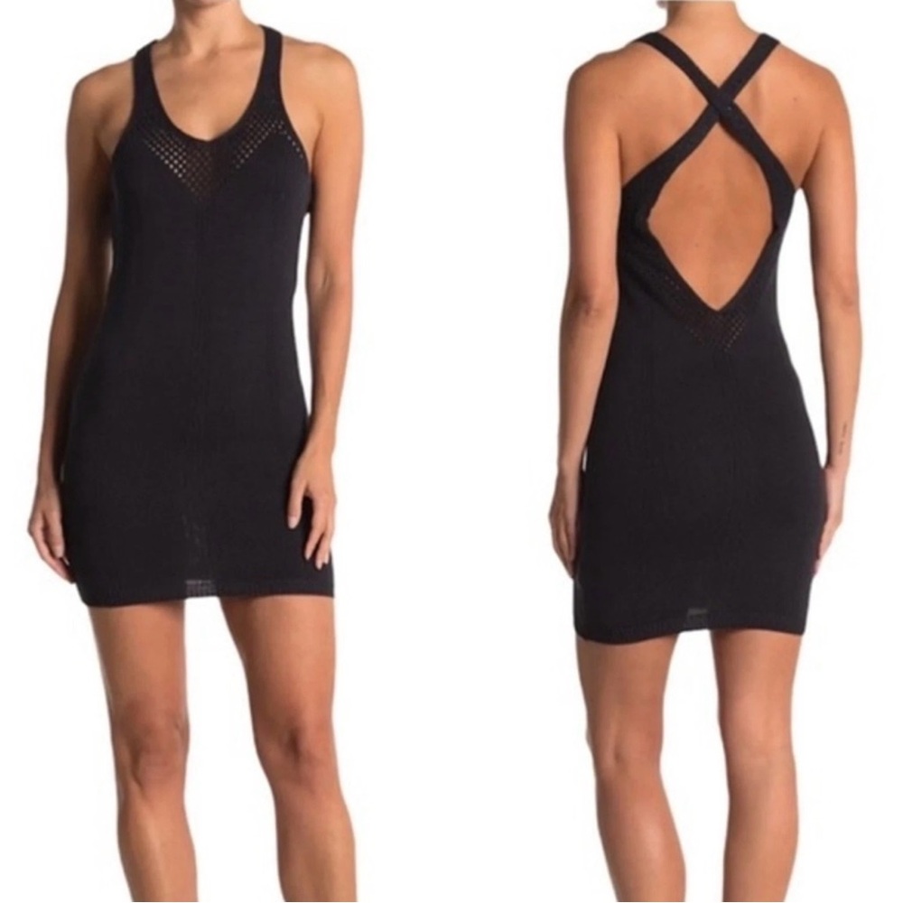 Free People Knockout Swit Slip Knit Mini Dress in Black